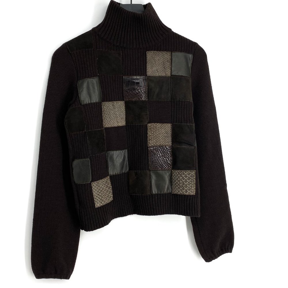 Maurizio Pecoraro Wool Leather Patchwork Sweater - image 2